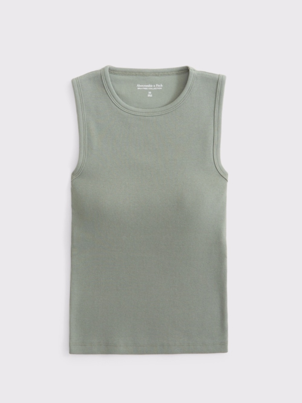Abercrombie & Fitch Bra-Free Rib High-Neck Tank - Frosty Olive Green XS